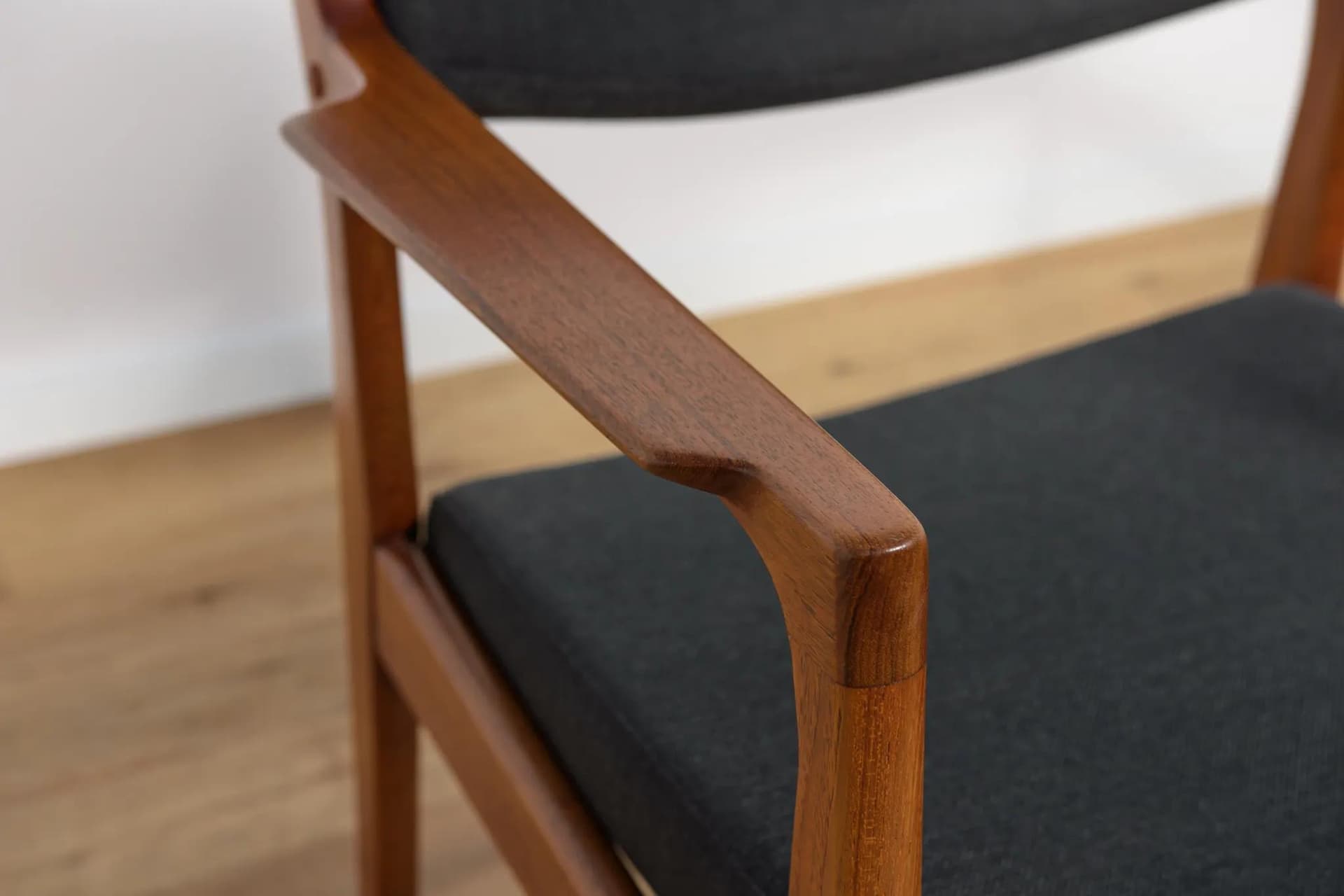 Armchair, brown teak, black fabric, by E. Buck, Denmark, 1960s. - 70787