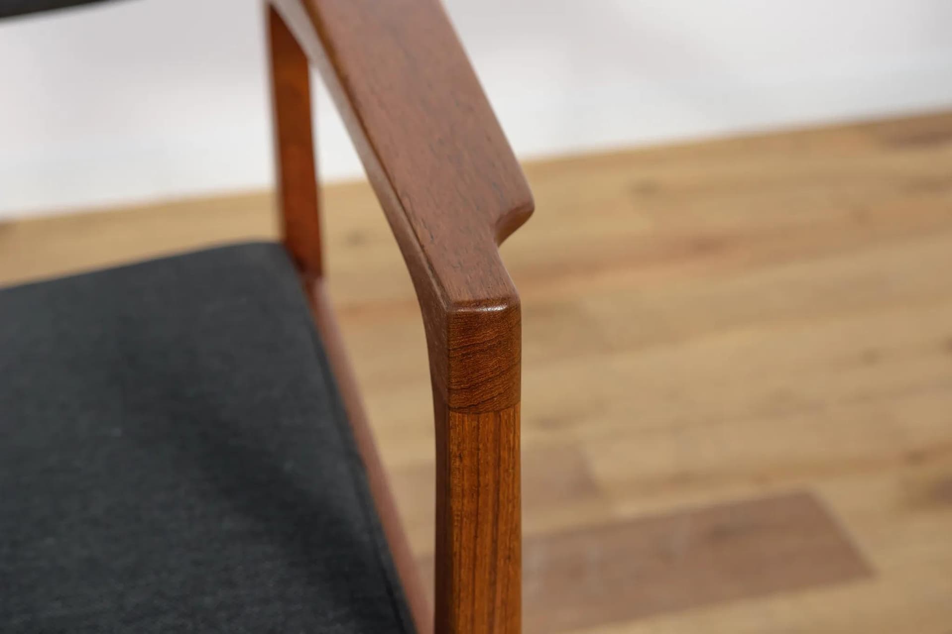 Armchair, brown teak, black fabric, by E. Buck, Denmark, 1960s. - 70792