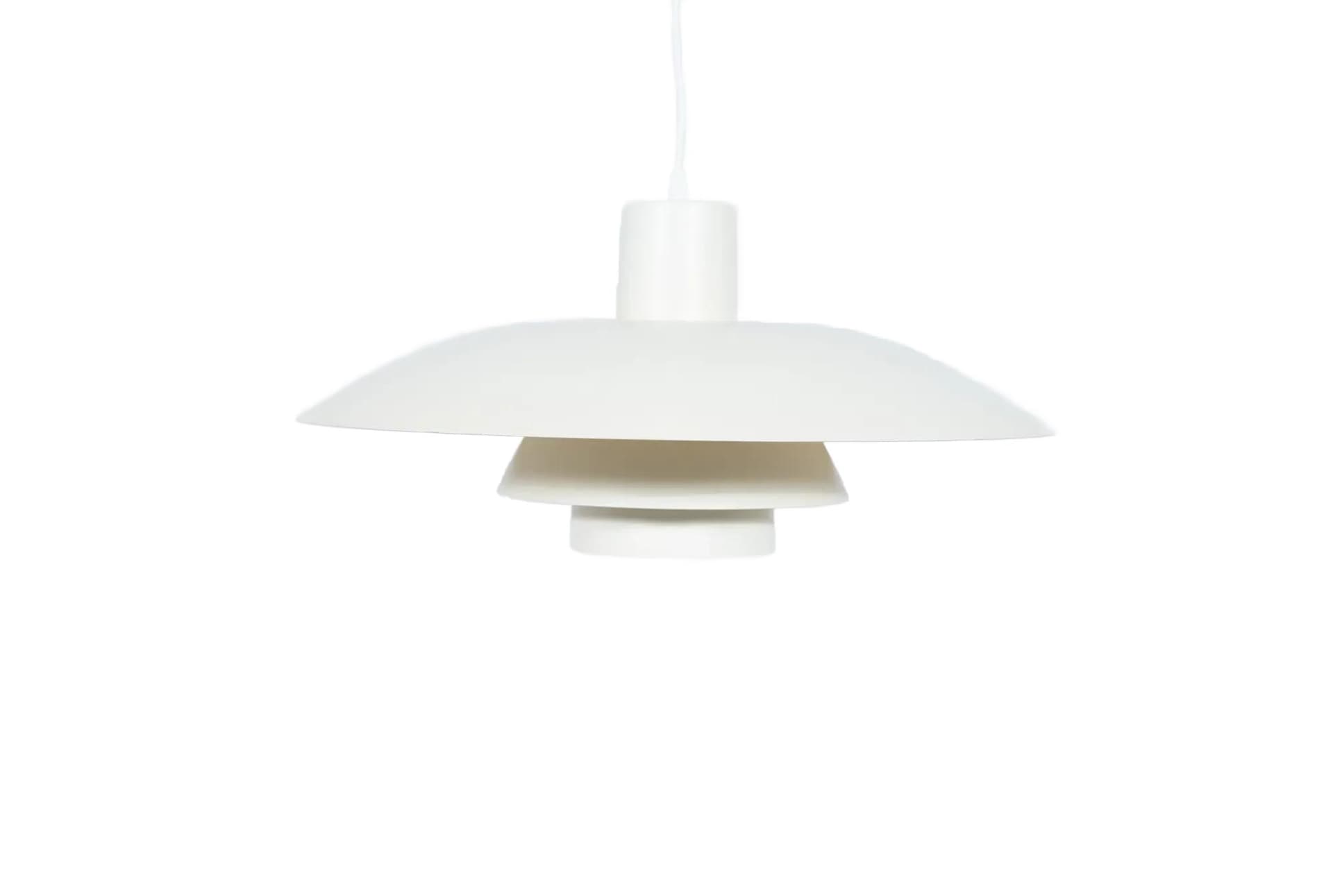 Pendant lamp PH 4/3, ivory white, metal, by P. Henningsen, Louis Poulsen, Denmark, 1960s.
