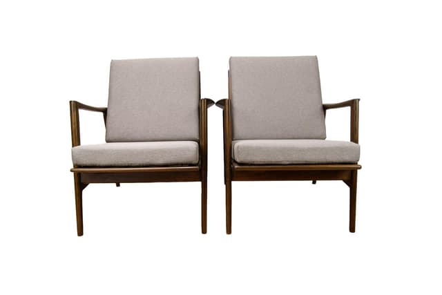 Para foteli 300-139, buk orzech, tkanina szara, Swarzędzka Fabryka Mebli, Polska, lata 60. - WYMIARY