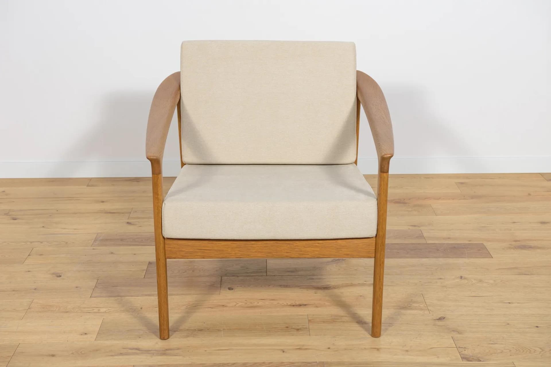 Set Monterey, beige wool, oak, by F. Ohlsson, Bodafors, Sweden, 1960s. - 70639