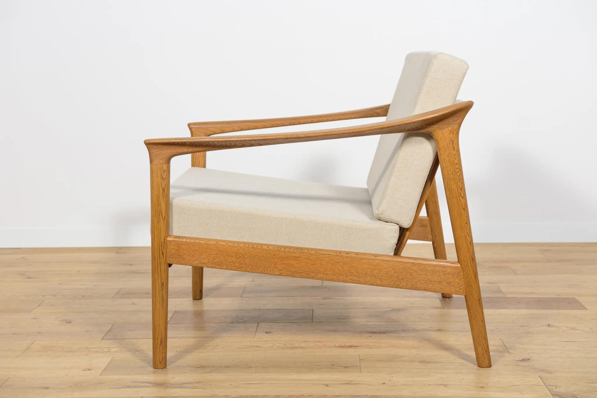 Set Monterey, beige wool, oak, by F. Ohlsson, Bodafors, Sweden, 1960s. - 70643