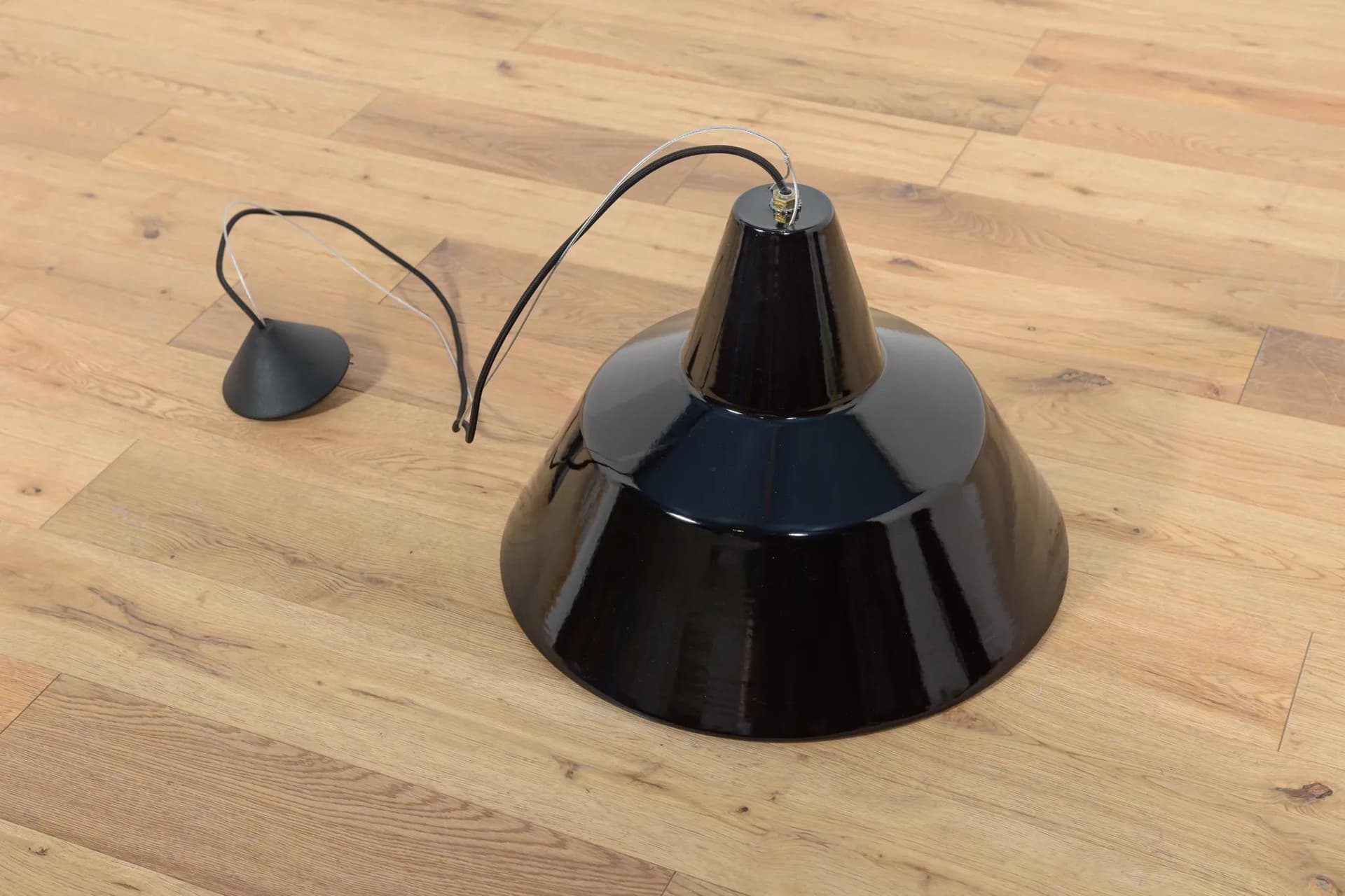 Pendant lamp industrial, black enameled steel, Louis Poulsen, Denmark, 1950s. - 70599