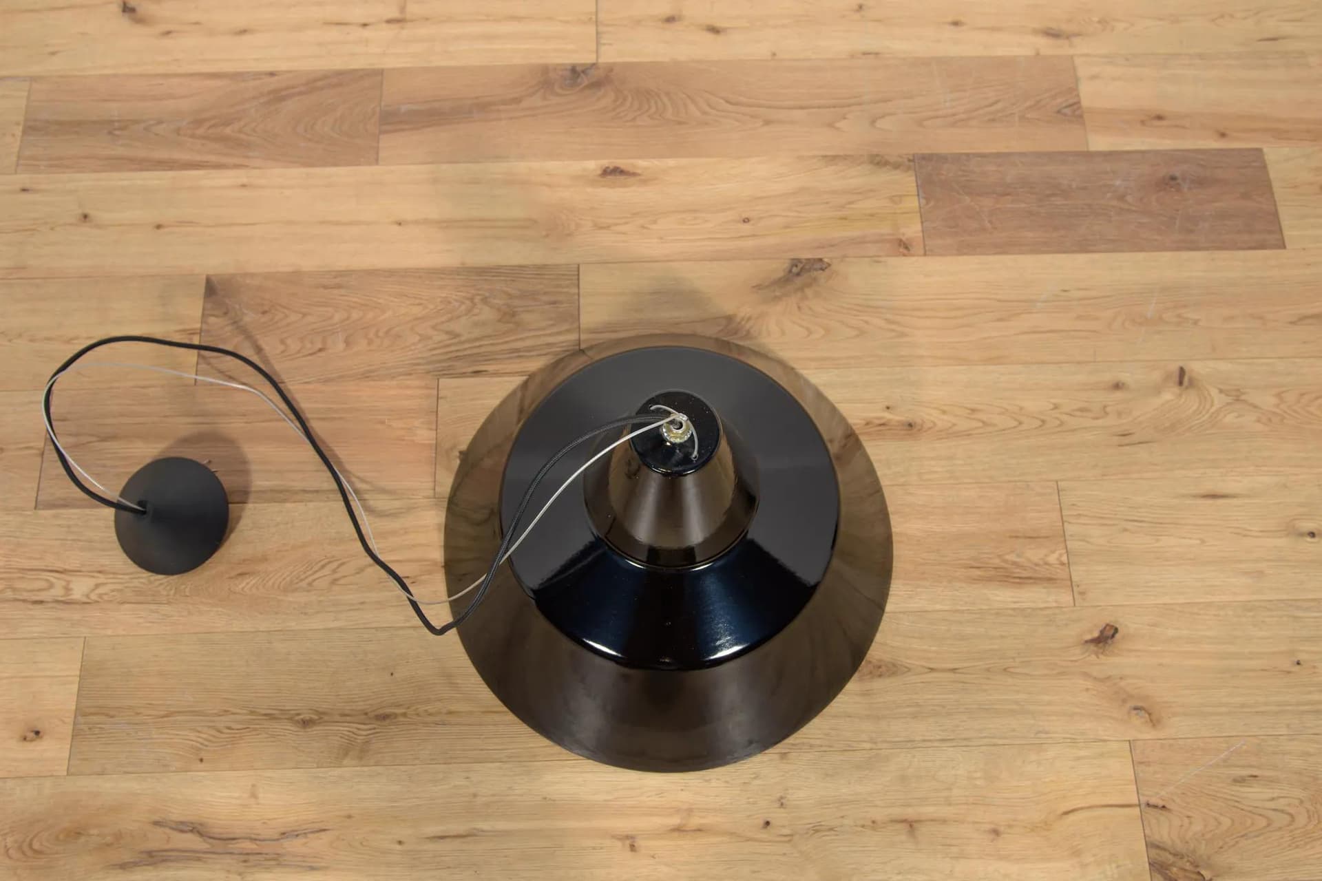 Pendant lamp industrial, black enameled steel, Louis Poulsen, Denmark, 1950s. - 70602