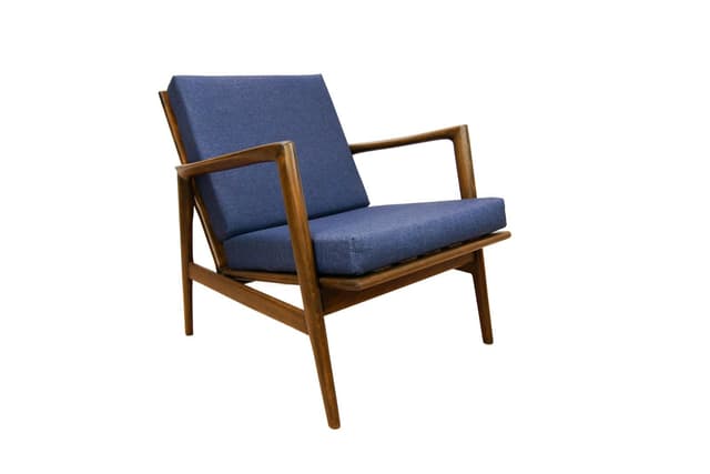Armchair 300-139, navy blue, walnut-stained beech, Swarzędzka Fabryka Mebli, Poland, 1960s. - DIMENSION