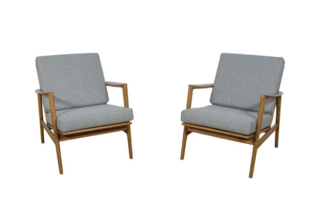 Pair of armchairs 300-139, beech walnut, grey fabric, Swarzędzka Fabryka Mebli, Poland, 1960s. - DIMENSION