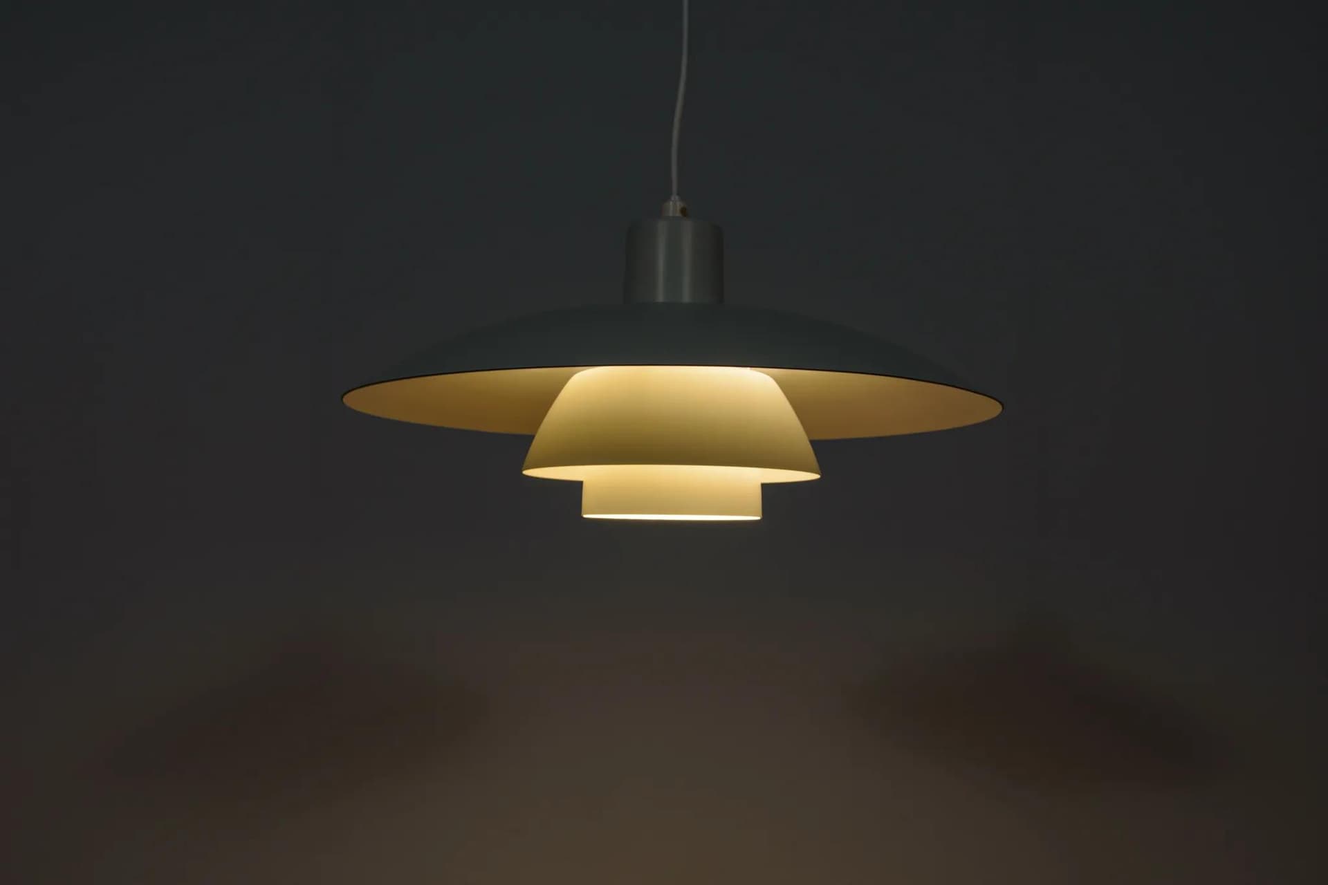 Pendant lamp PH 4/3, white aluminum, by P. Henningsen, Louis Poulsen, Denmark, 1960s. - 70514