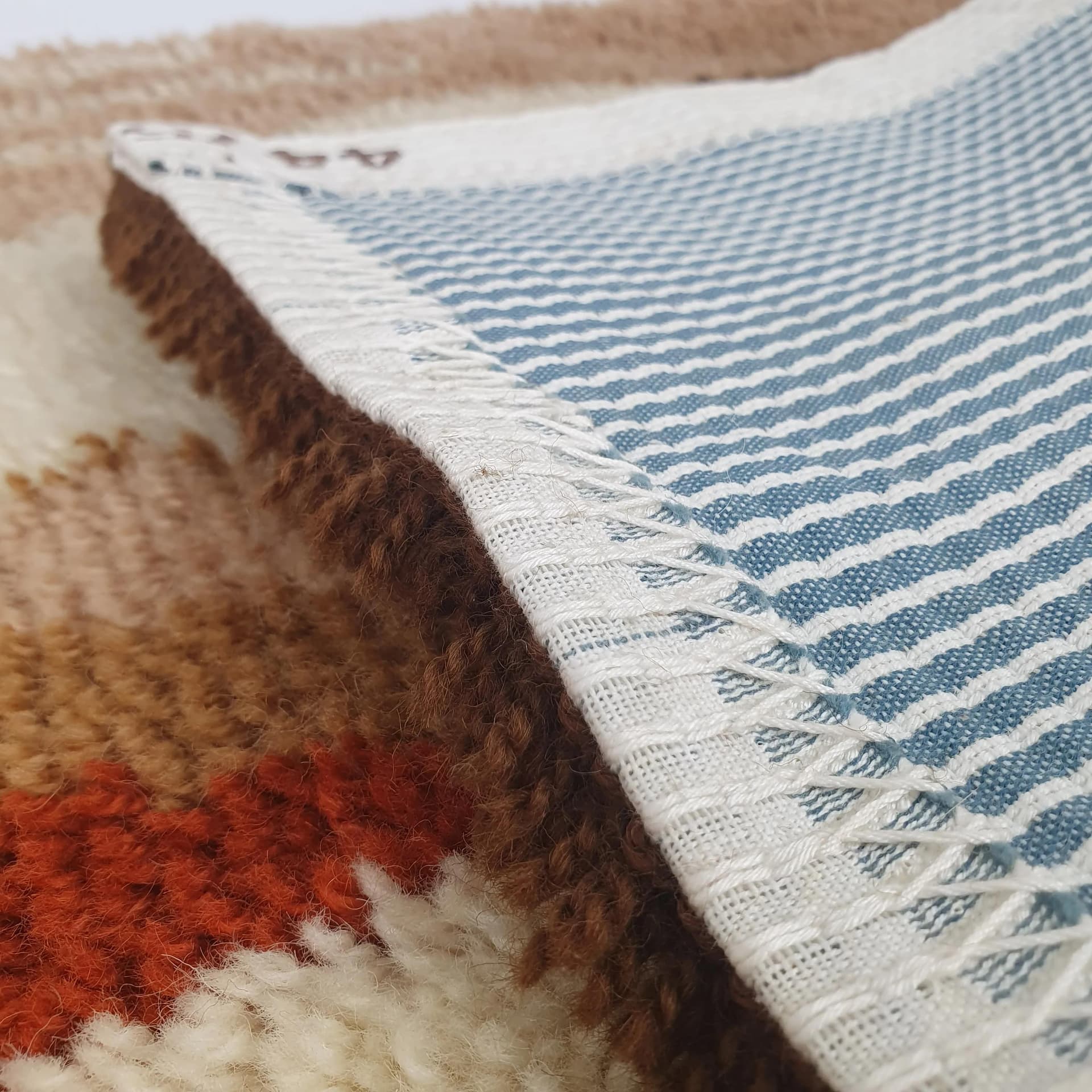 Kilim, Smyrnafix, 105x70 cm, wełna beżowy brązowy pomarańczowy, Niemcy, lata 70. - 73133