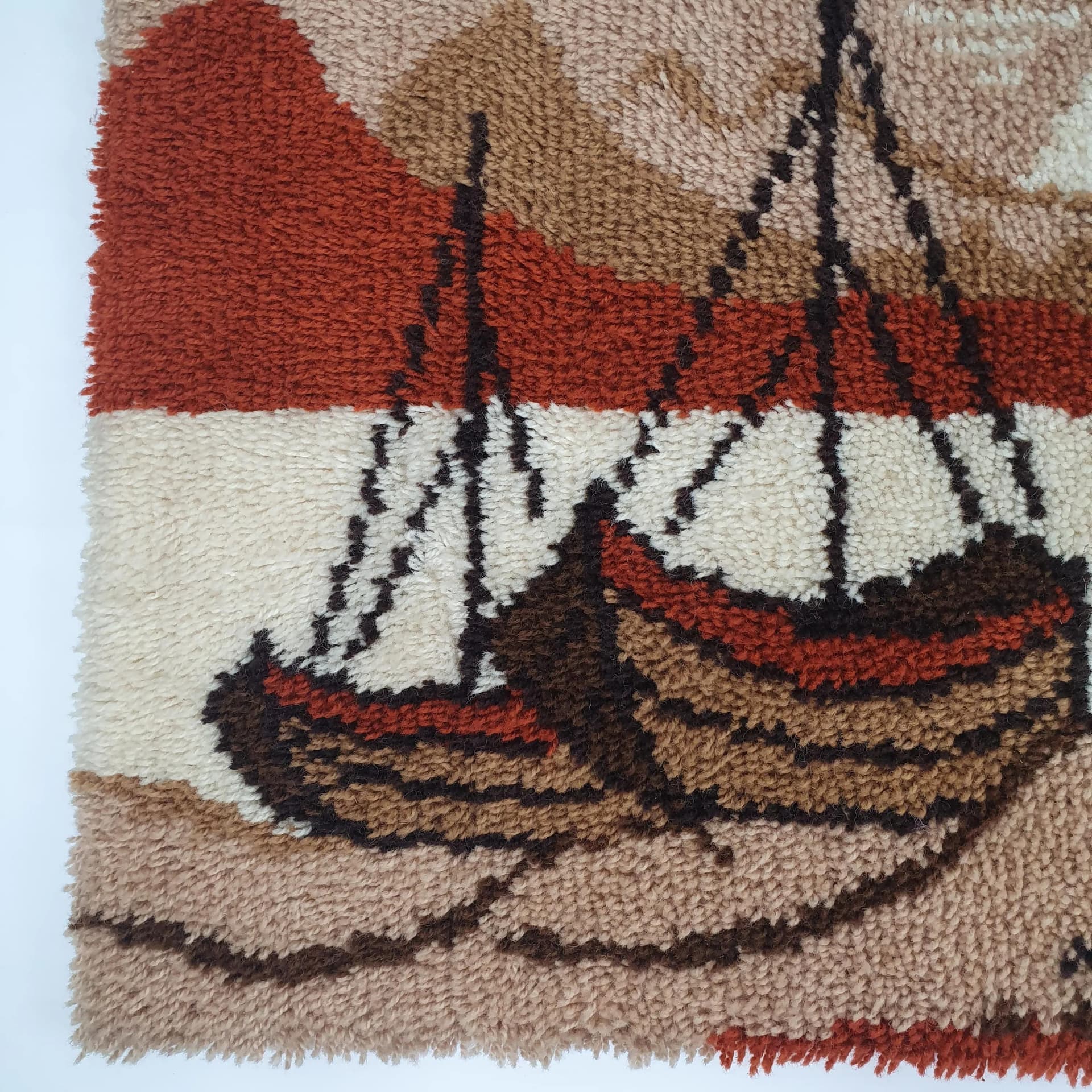 Kilim, Smyrnafix, 105x70 cm, wełna beżowy brązowy pomarańczowy, Niemcy, lata 70. - 73136