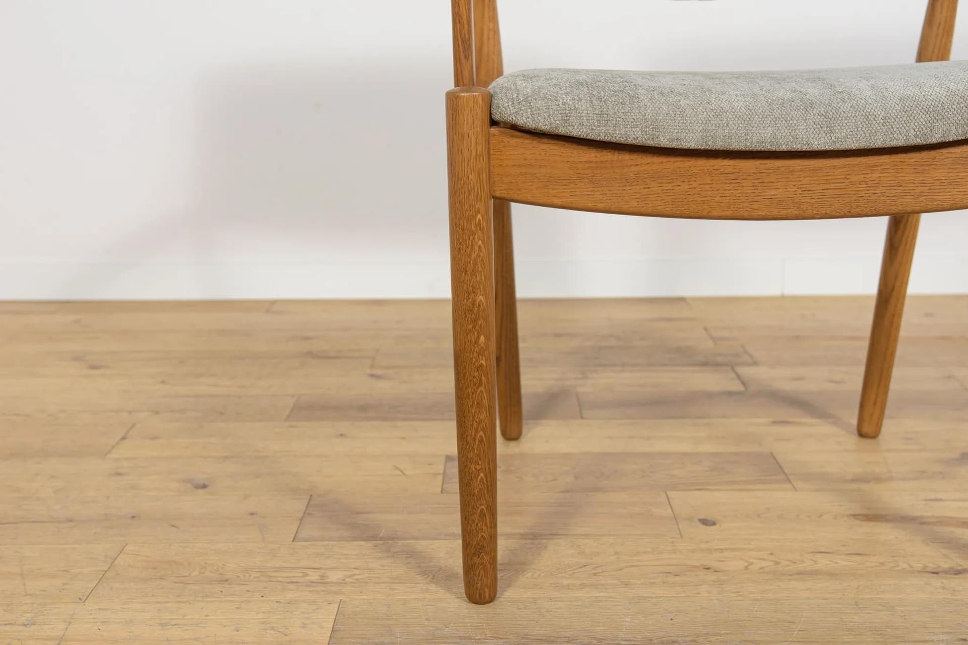 Armchair, brown oak, grey upholstery, Denmark, 1960s. - 70421