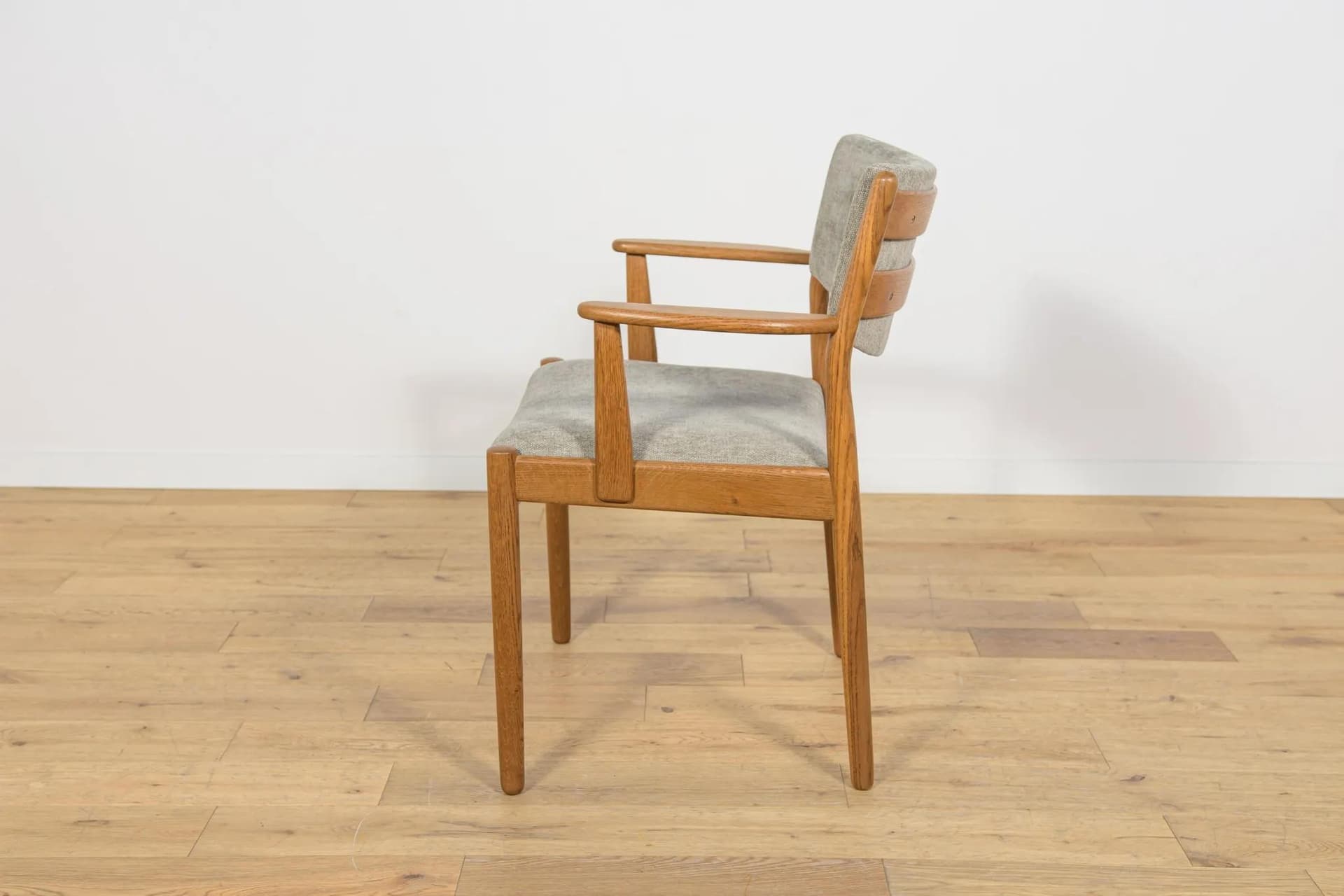 Armchair, brown oak, grey upholstery, Denmark, 1960s. - 70420