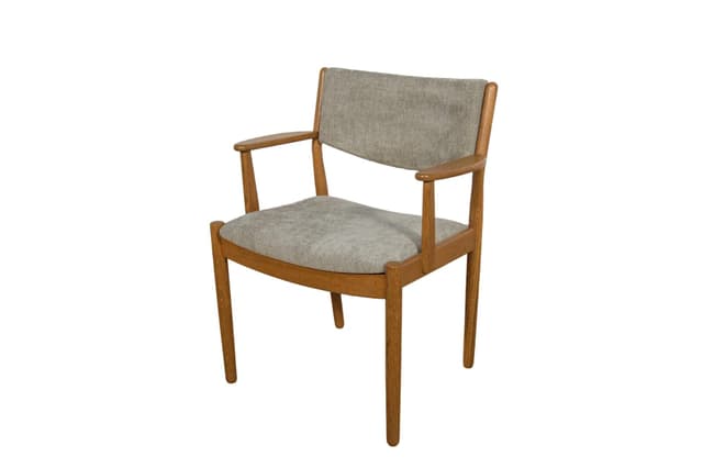 Armchair, brown oak, grey upholstery, Denmark, 1960s. - DIMENSION