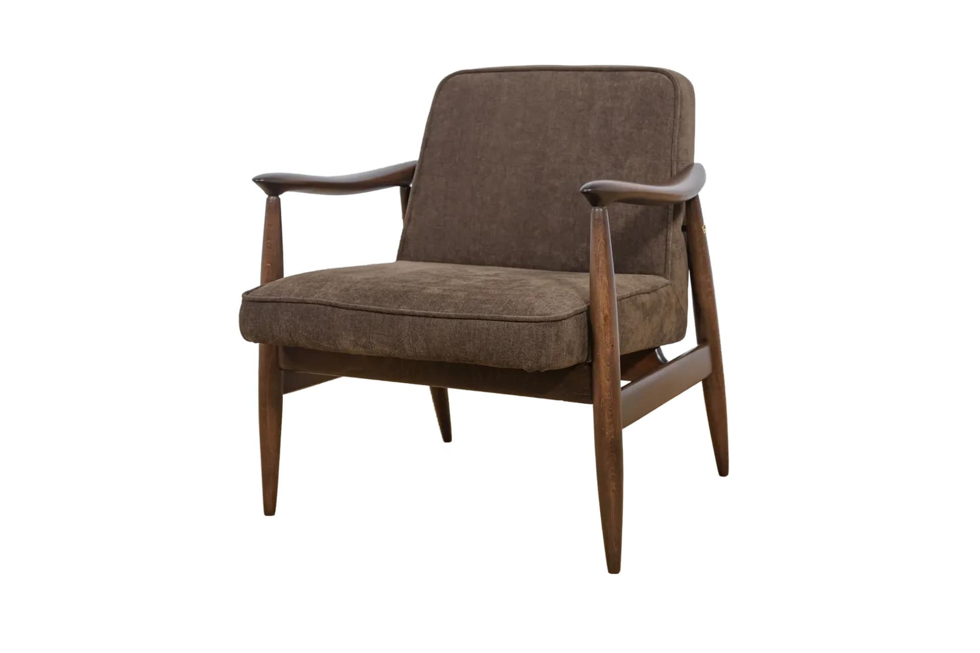 Armchair GFM-87, brown, wood, by J. Kędziorek, Poland, 1960s.