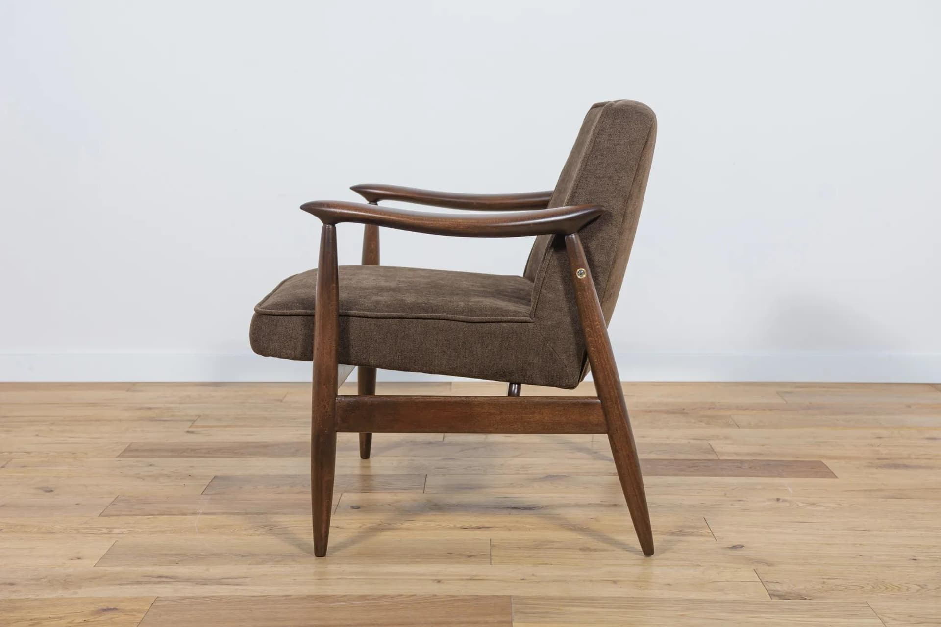 Armchair GFM-87, brown, wood, by J. Kędziorek, Poland, 1960s. - 70385