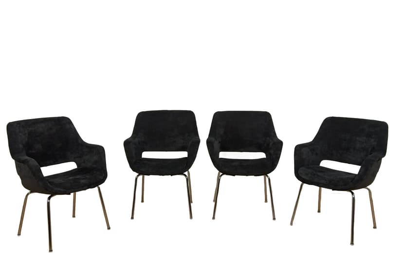 Komplet czterech foteli Kilta, velvet czarny, chrom, proj. O. Mannermaa, Niemcy, lata 70.