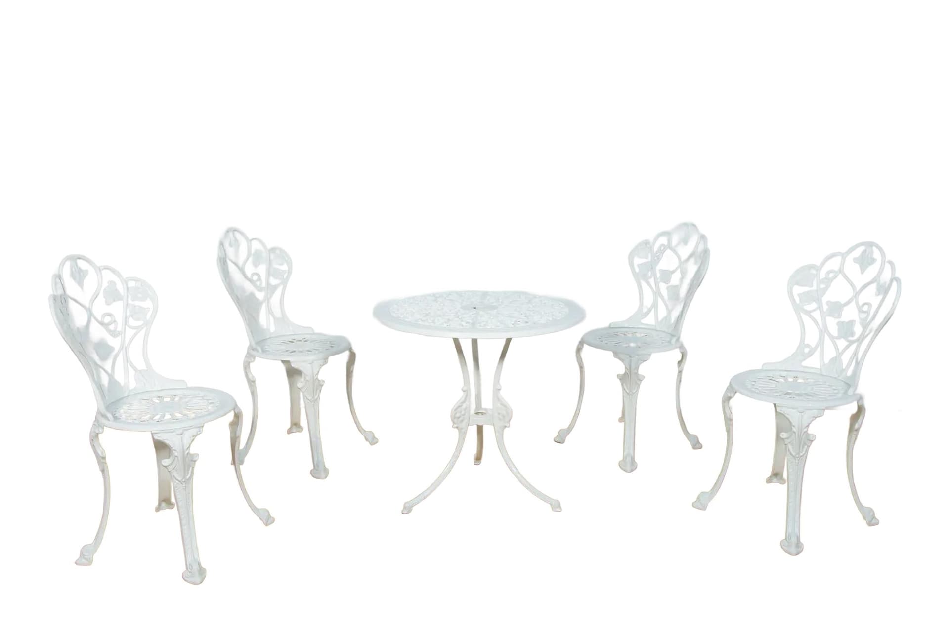 Komplet mebli ogrodowych, Art Nouveau, aluminium biały, Wielka Brytania, lata 50.