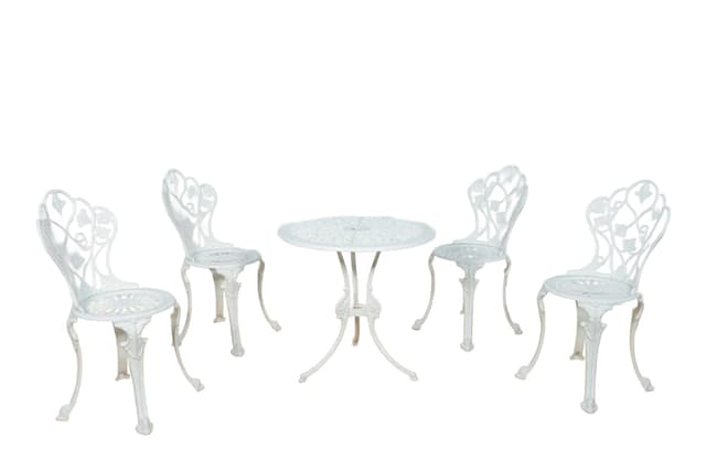 Komplet mebli ogrodowych, Art Nouveau, aluminium biały, Wielka Brytania, lata 50. - WYMIARY