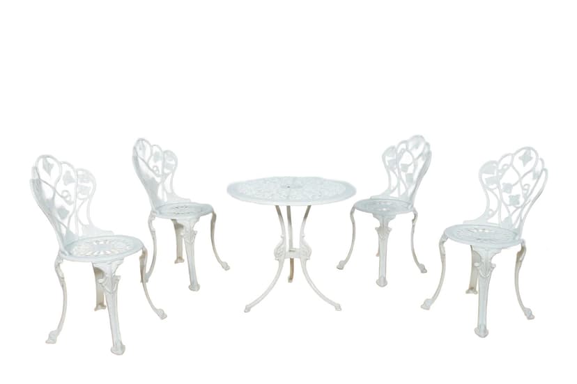 Komplet mebli ogrodowych, Art Nouveau, aluminium biały, Wielka Brytania, lata 50.