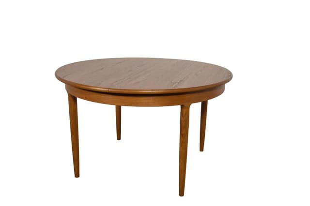 Round Extendable Table, brown teak, United Kingdom, 1960s. - DIMENSION