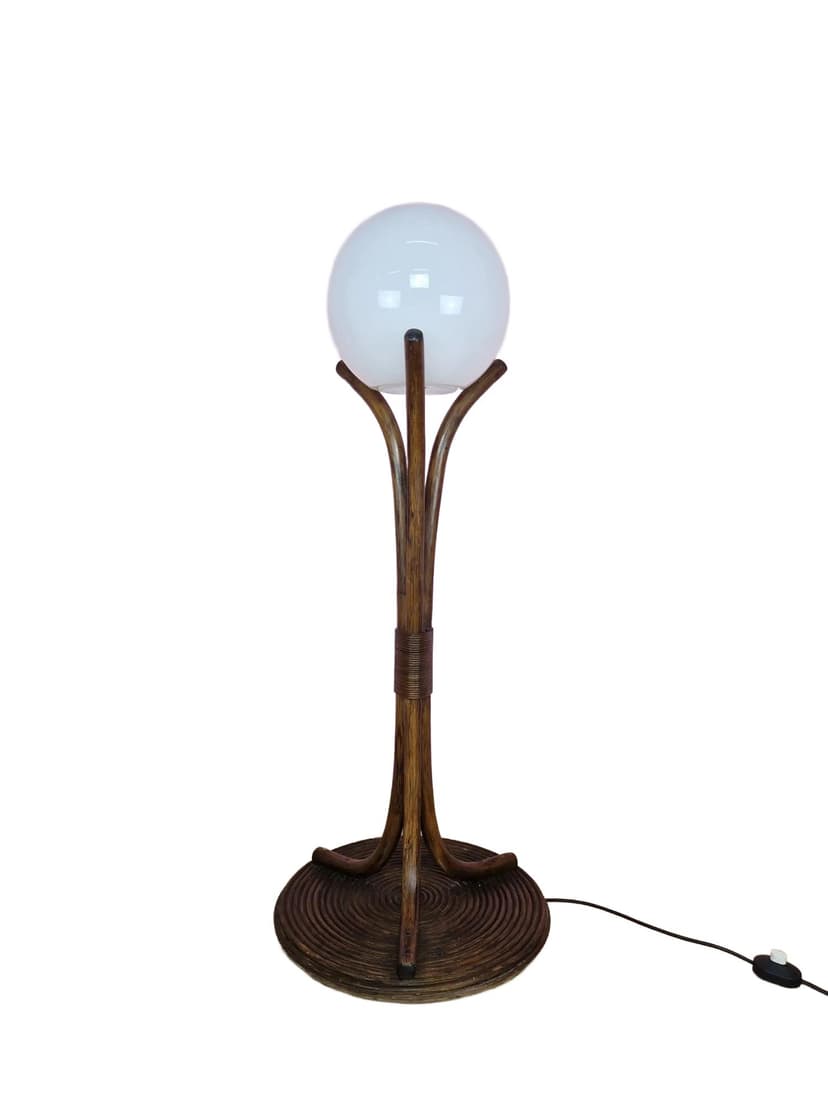 Lampa podłogowa, rattan brązowy ciemny, Polska, lata 70.