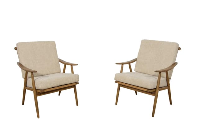 Para foteli, buk orzech, boucle kremowy, TON, Czechosłowacja, lata 60. - WYMIARY