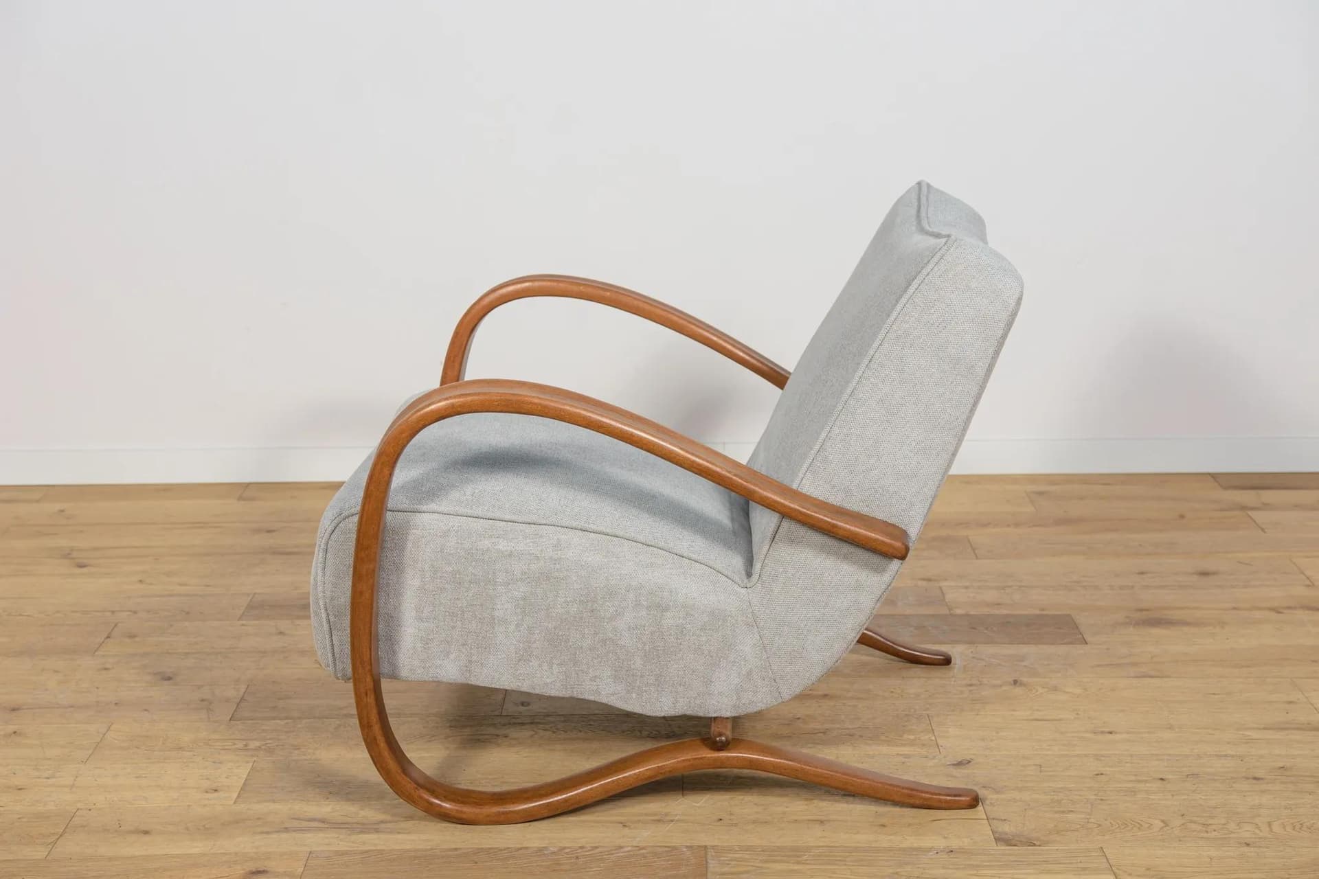 Armchair H-269, grey, brown beech, by J. Halabala, UP Závody, Czechoslovakia, 1950s. - 70235