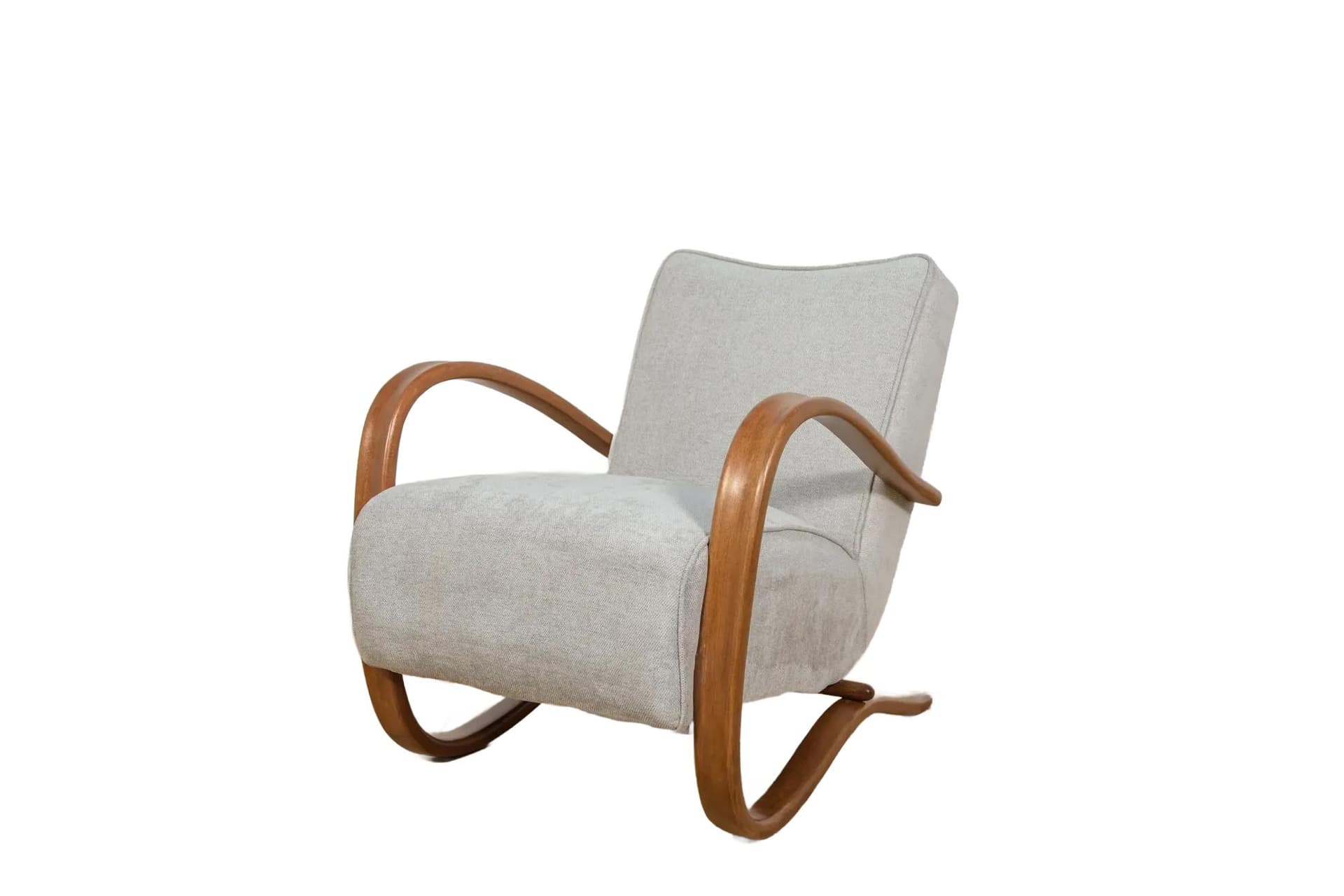 Armchair H-269, grey, brown beech, by J. Halabala, UP Závody, Czechoslovakia, 1950s.