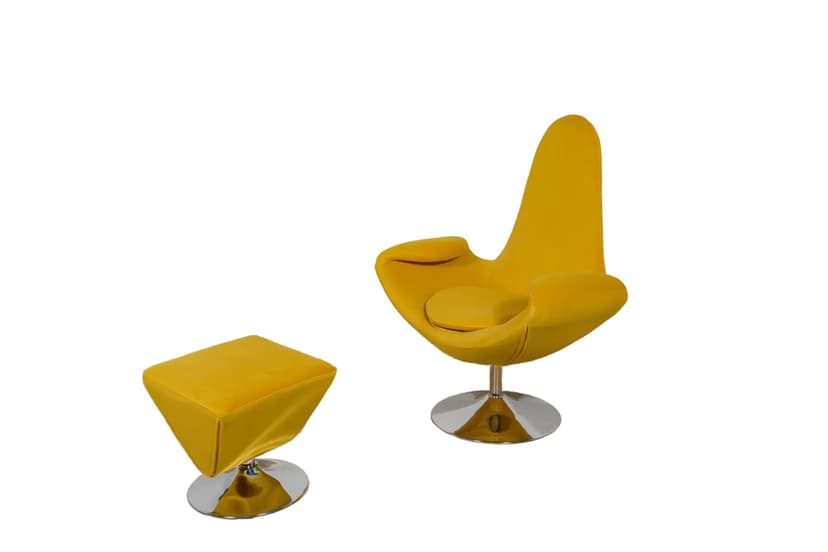 Fotel wypoczynkowy z podnóżkiem Space Age, velvet żółty, MayFame, Dania, lata 2000.