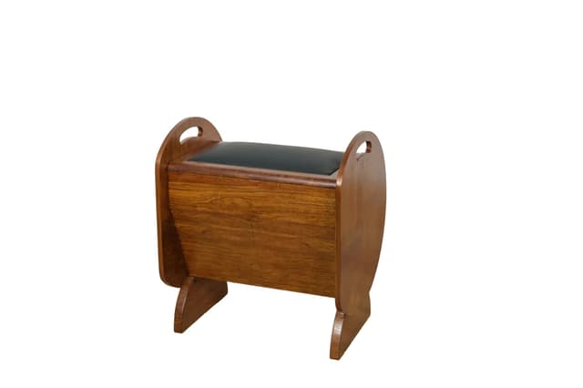 Pufa Art Deco, orzech brązowy, skóra czarna, Wielka Brytania, lata 30. - WYMIARY