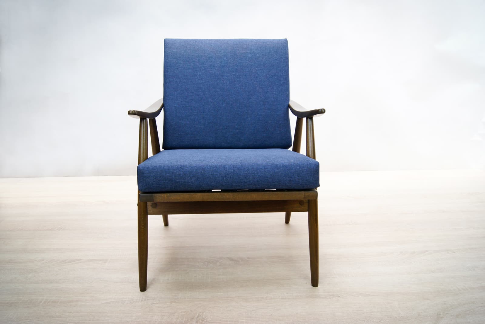 Armchair, navy blue, beech walnut, TON, Czechoslovakia, 1960s. - 70146