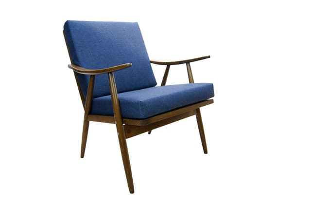 Armchair, navy blue, beech walnut, TON, Czechoslovakia, 1960s. - DIMENSION