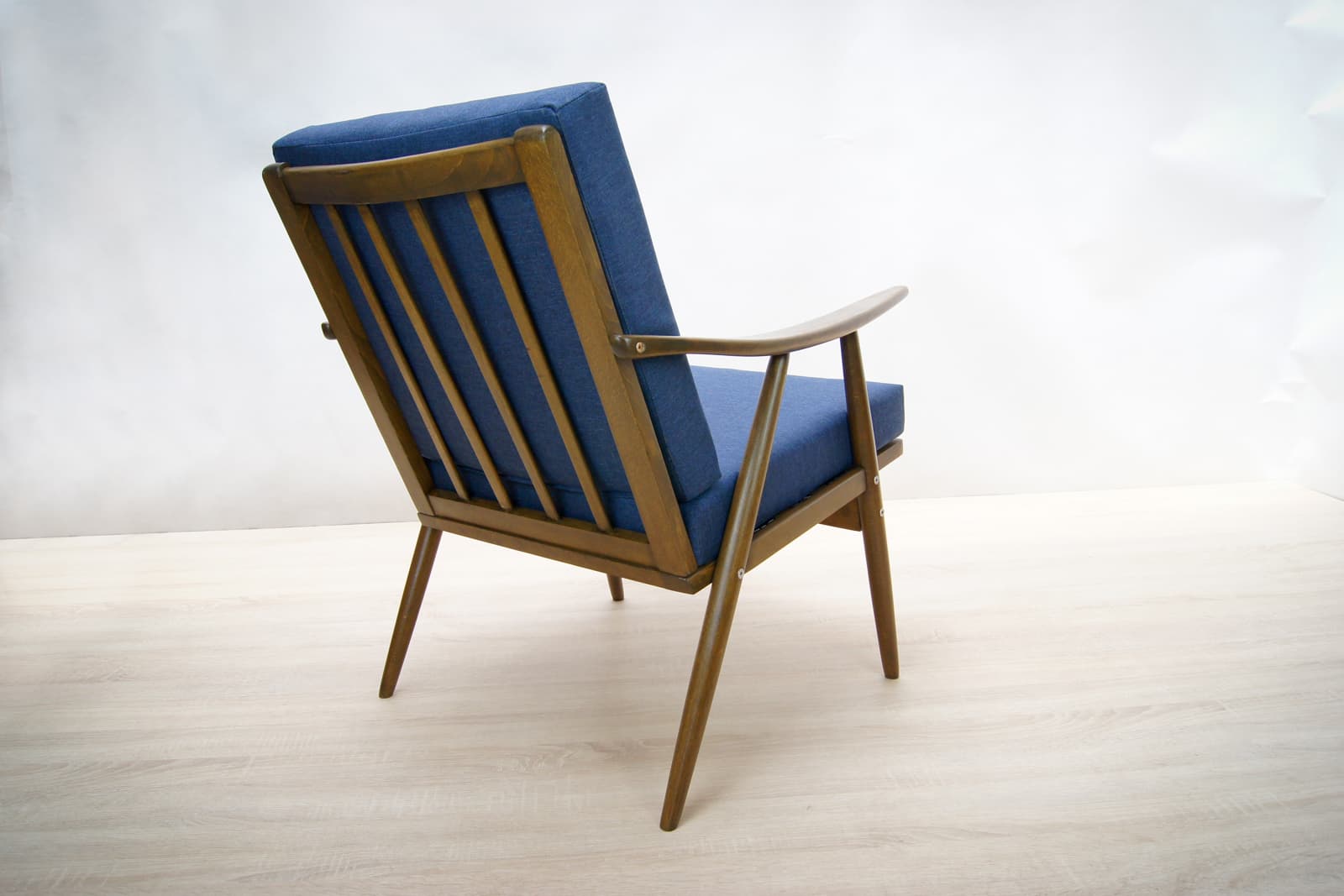 Armchair, navy blue, beech walnut, TON, Czechoslovakia, 1960s. - 70144