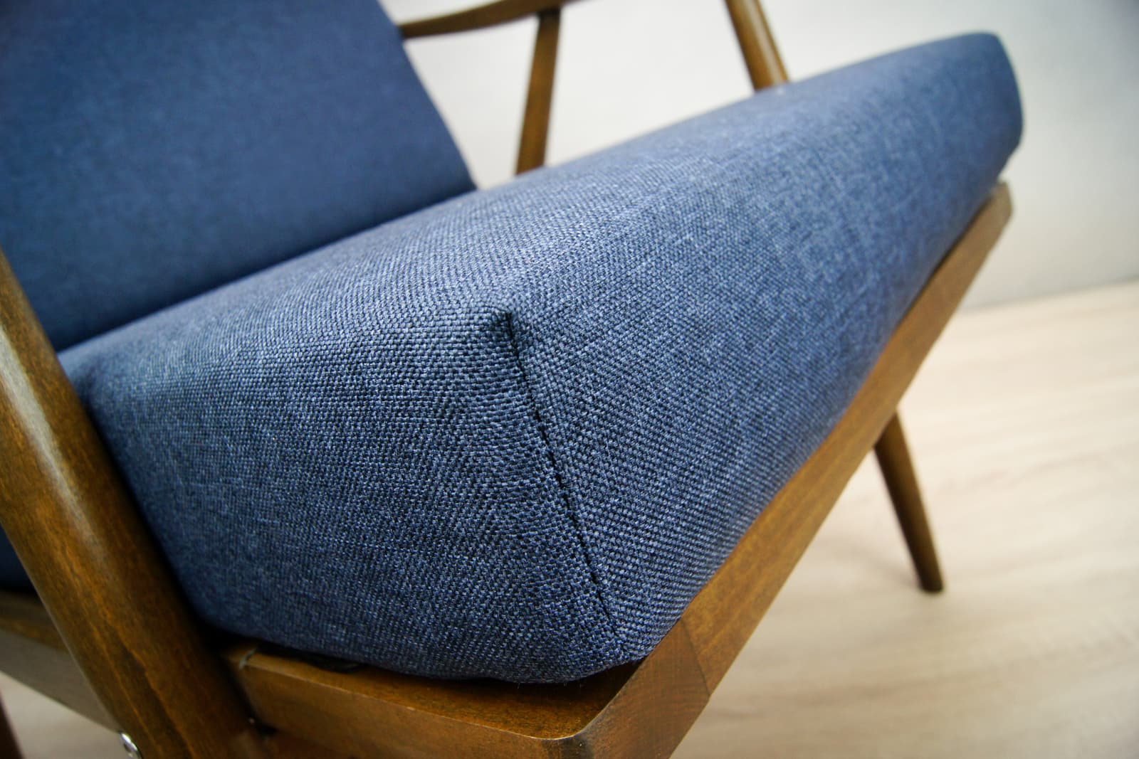 Armchair, navy blue, beech walnut, TON, Czechoslovakia, 1960s. - 70147