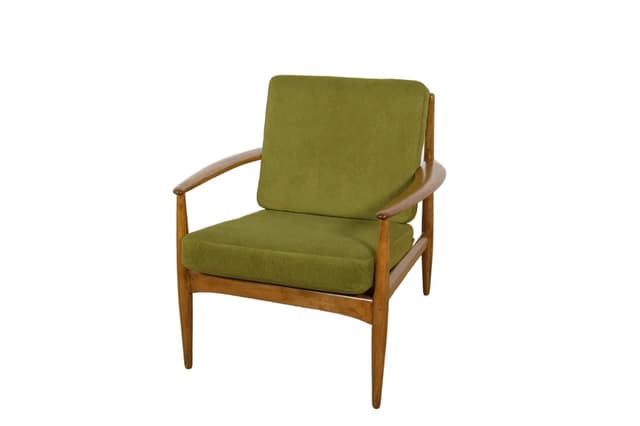 Armchair Model 118, green wool, brown beech, by G. Jalk, France & Son, Denmark, 1960s. - DIMENSION