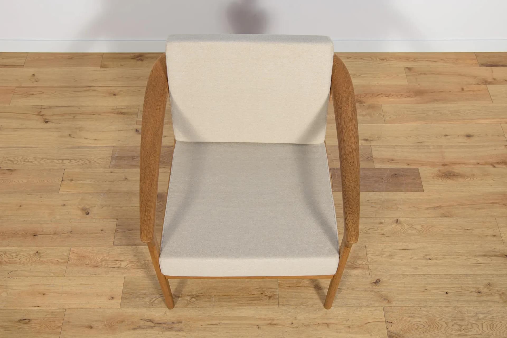 Fotel Monterey, dąb, wełna beżowa, proj. F. Ohlsson, Bodafors, Szwecja, lata 60. - 70009