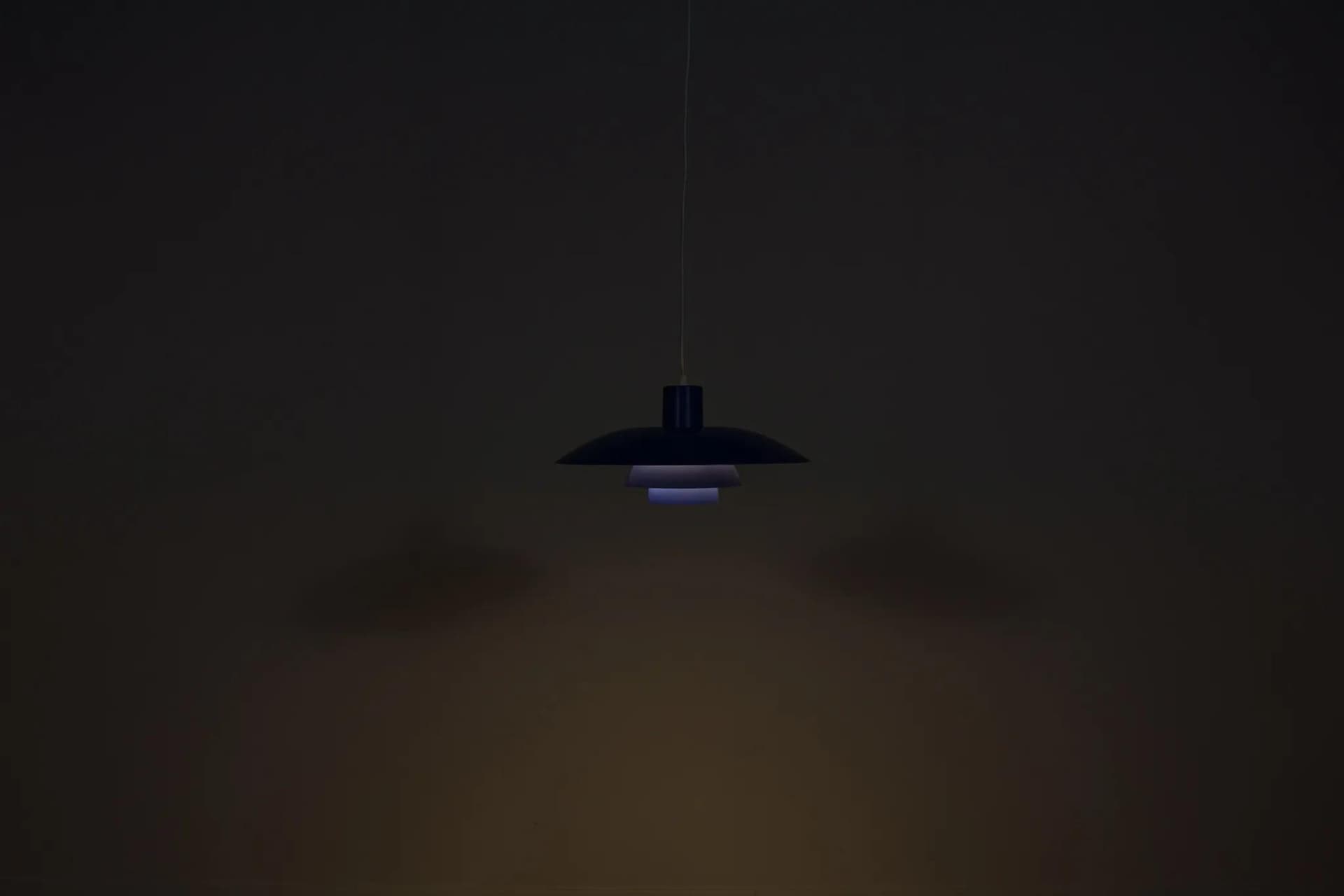 Pendant lamp PH 4/3, blue aluminum, by P. Henningsen, Louis Poulsen, Denmark, 1960s. - 69974