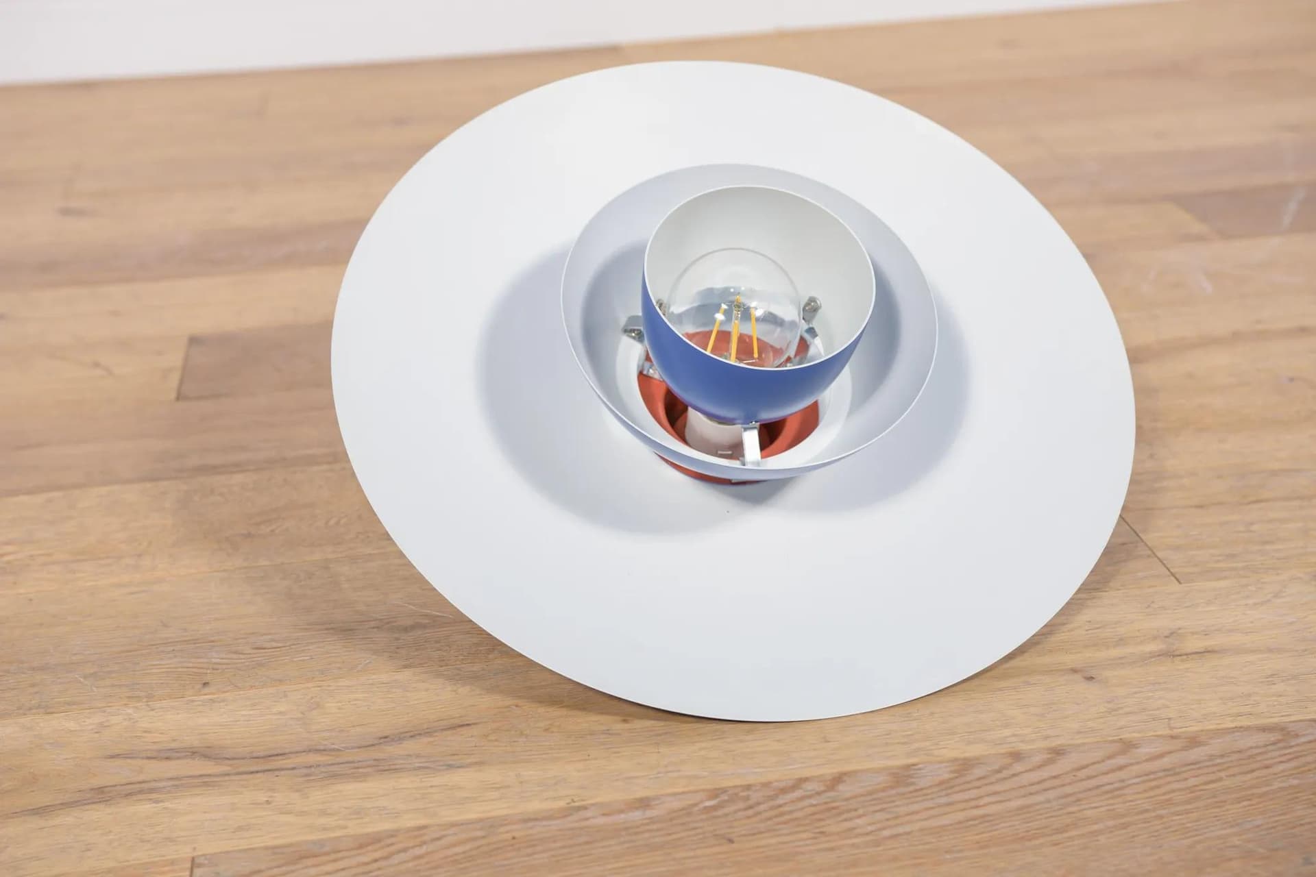 Pendant lamp PH 4/3, blue aluminum, by P. Henningsen, Louis Poulsen, Denmark, 1960s. - 69967