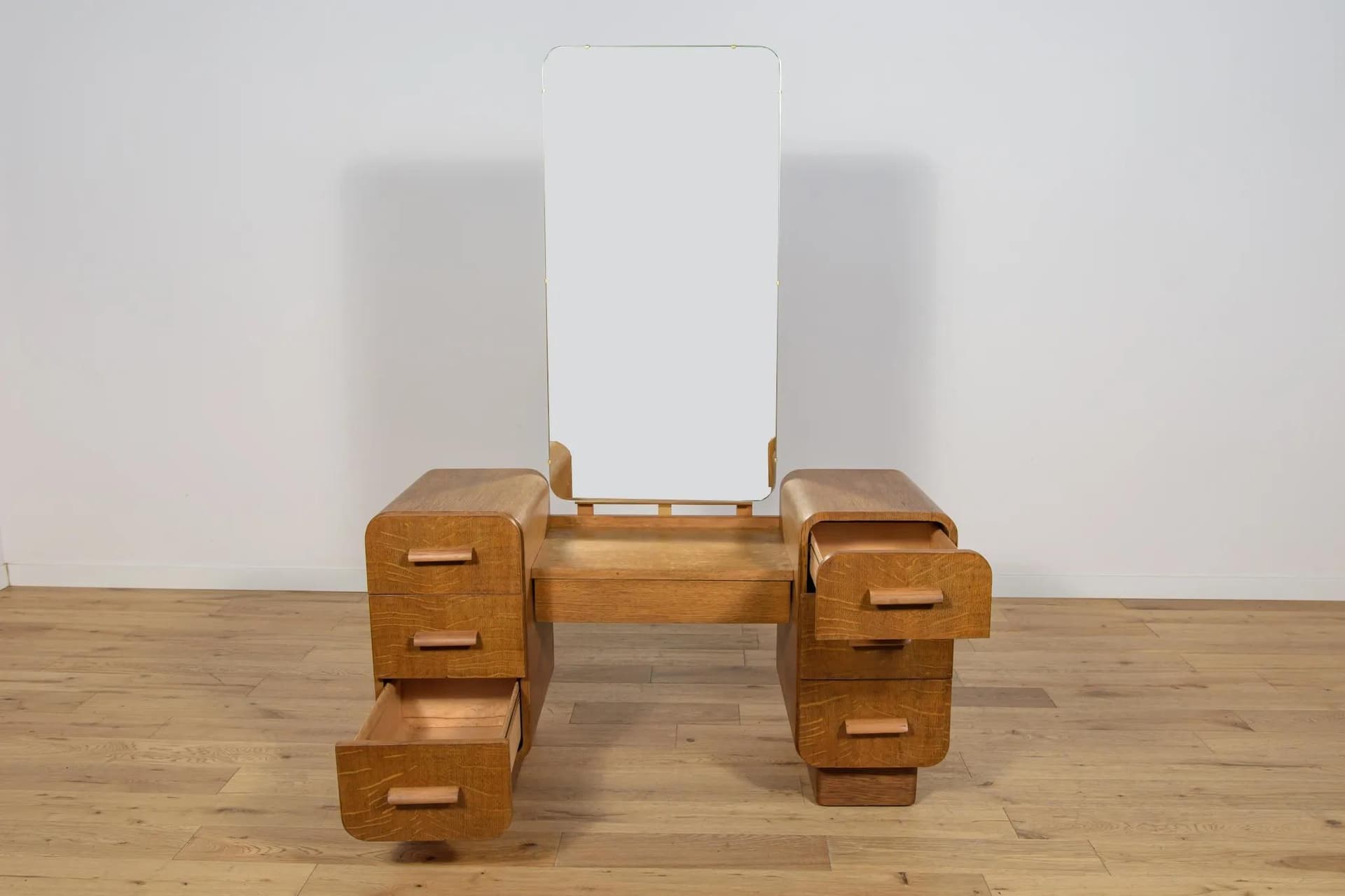 Toaletka Art Deco, dąb brązowy, Czechosłowacja, lata 50. - 69934