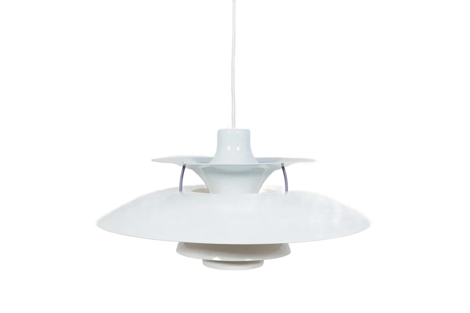 Pendant lamp PH5, white metal, by P. Henningsen, Louis Poulsen, Denmark, 1960s.