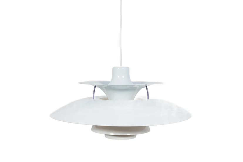 Pendant lamp PH5, white metal, by P. Henningsen, Louis Poulsen, Denmark, 1960s.
