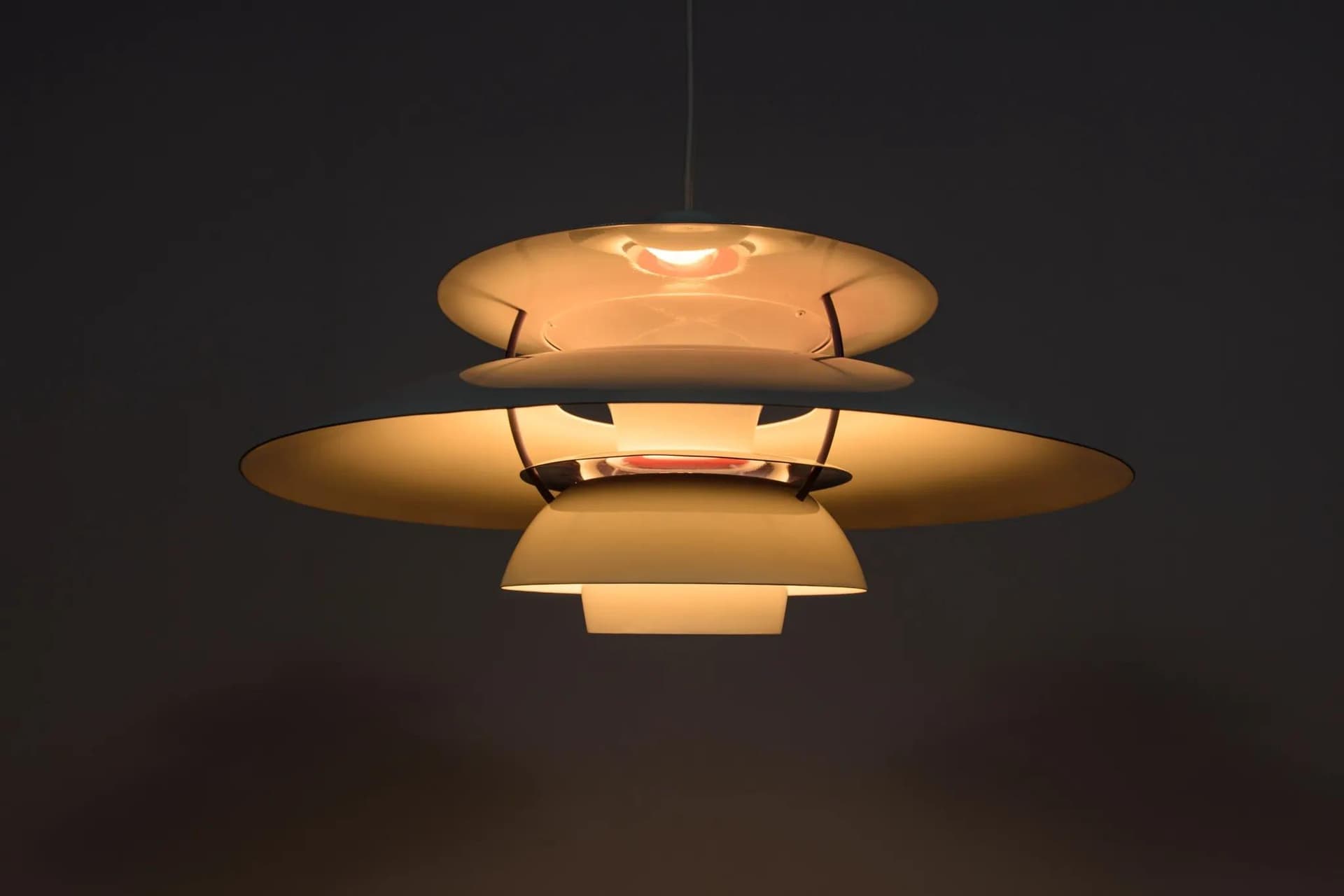 Pendant lamp PH5, white metal, by P. Henningsen, Louis Poulsen, Denmark, 1960s. - 69918
