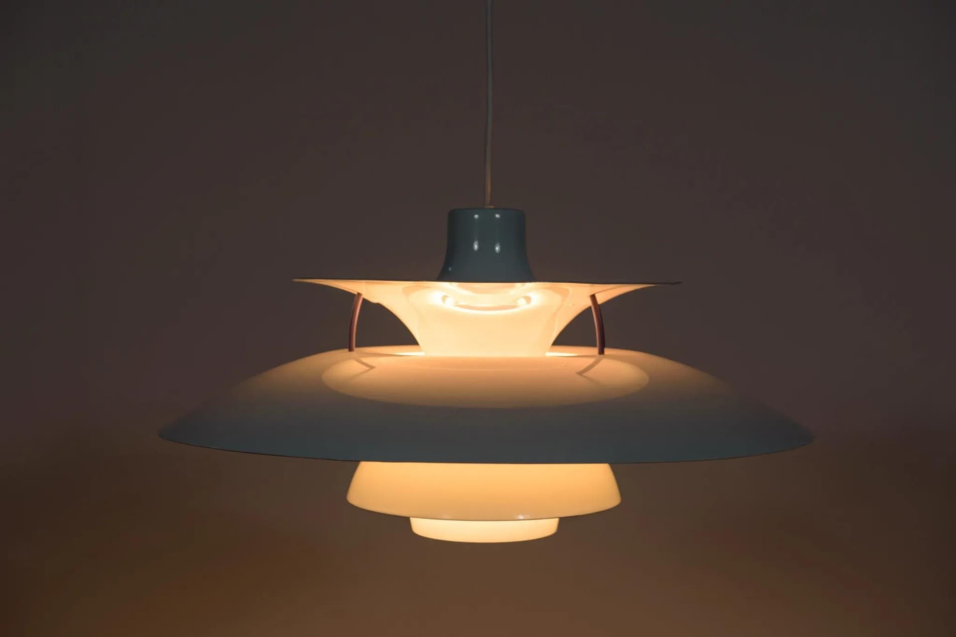 Pendant lamp PH5, white metal, by P. Henningsen, Louis Poulsen, Denmark, 1960s. - 69915