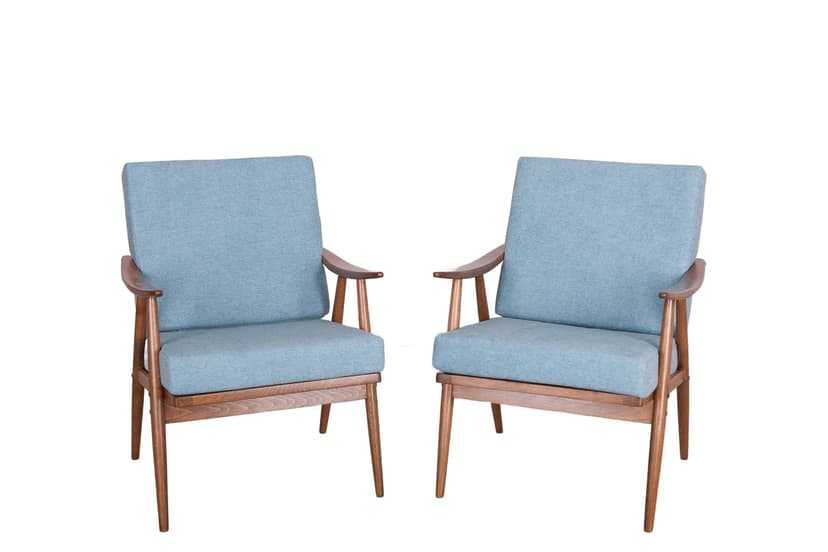 Para foteli, buk orzech, tkanina błękitna, TON, Czechosłowacja, lata 60.