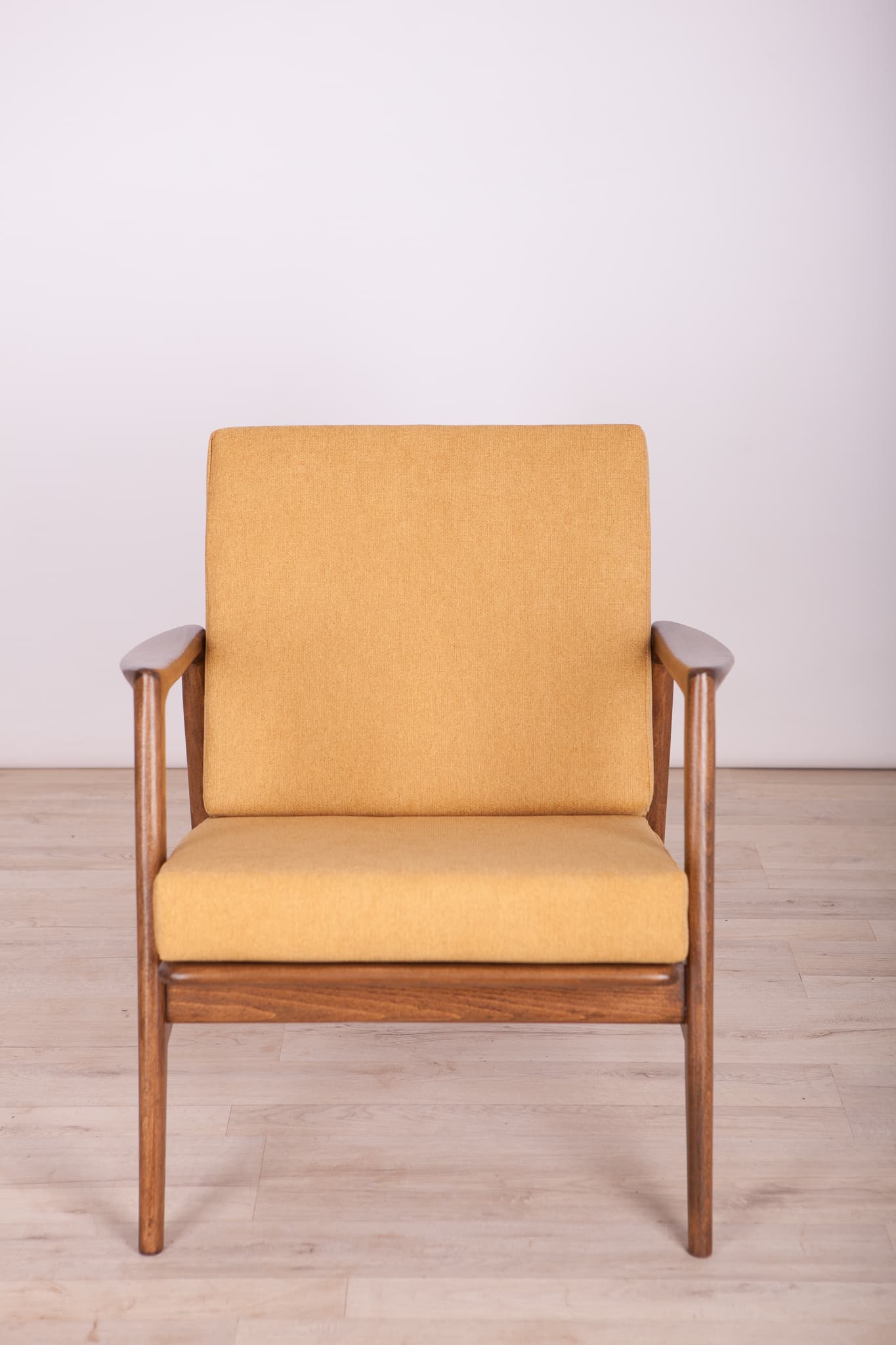 Pair of armchairs 300-139, mustard, beech, Swarzędzka Fabryka Mebli, Poland, 1960s - 69862