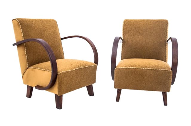 Yellow Art Deco Armchairs, by J. Halabala, Czechoslovakia, 1930s - DIMENSION