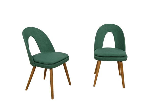 Komplet dwóch krzeseł, butelkowa zieleń, drewno, proj. A. Suman, Czechy, lata 60. - WYMIARY