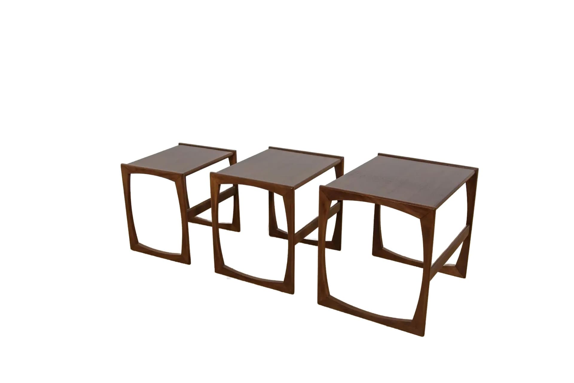 Set of three side tables, brown teak, by R. Benett, G-Plan, United Kingdom, 1960s.