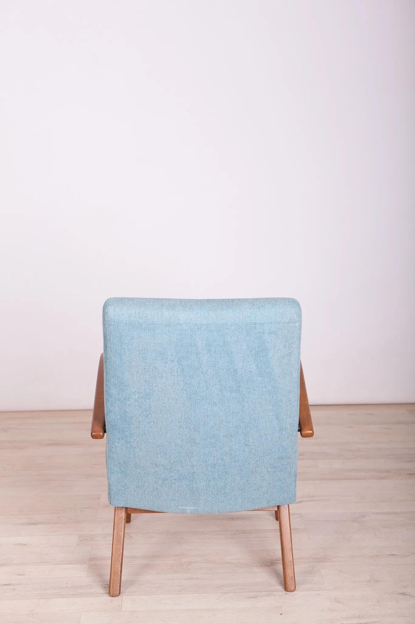 Armchair Model 53, light blue wool, brown beech, by J. Šmídek, TON, Czechoslovakia, 1960s. - 72822