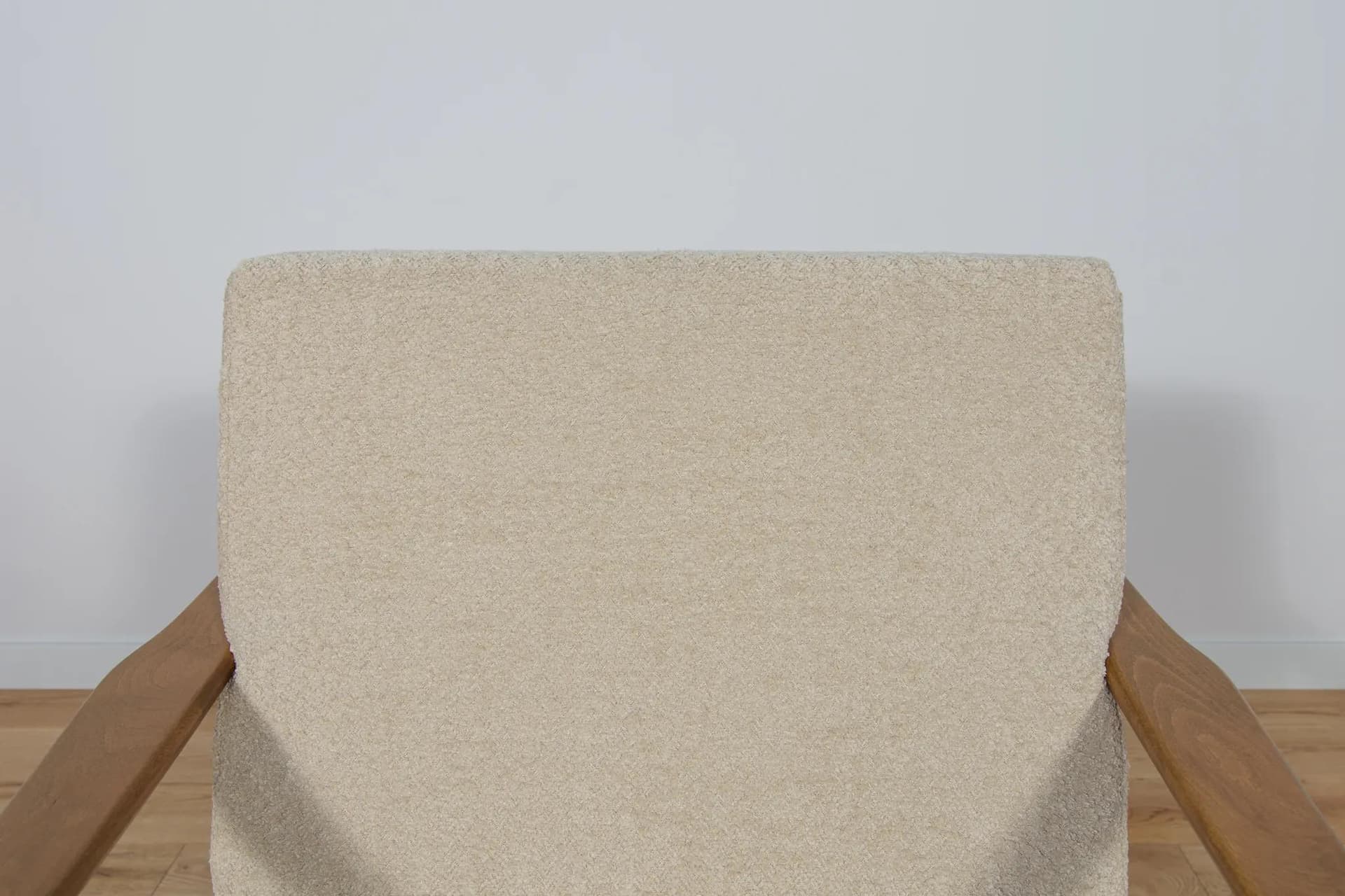 Armchair Model 5825, cream boucle, oak-stained beech, Poland, 1960s - 72792