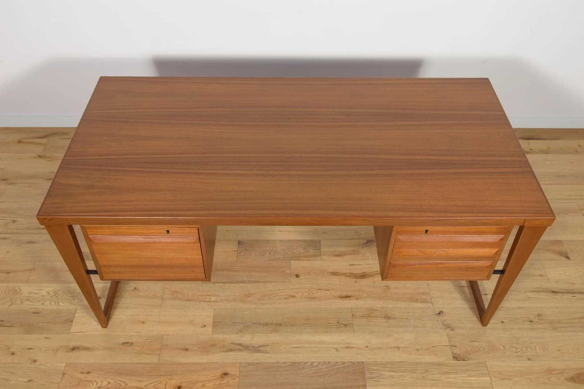 Desk Model 70, brown teak, by K. Kristiansen, Feldballes Møbelfabrik, Denmark, 1960s. - 72764